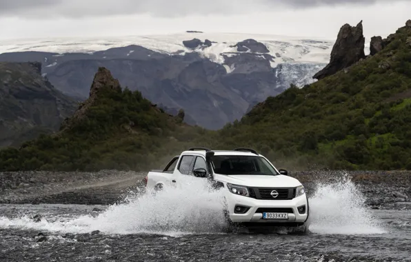 Картинка белый, ручей, Nissan, пикап, Navara, 2020, Off Roader AT32