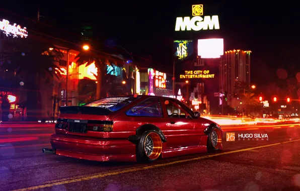 Картинка Red, Toyota, Las Vegas, AE86, Stance, Wheels, Corolla, Rear