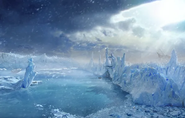 Картинка лед, Зима, корабли