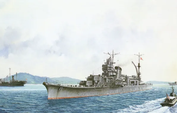 Корабль, арт, флот, военный, крейсер, японский, cruiser, WW2