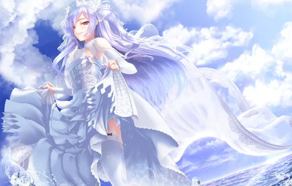 Небо, Девушка, Белое платье, Azur Lane