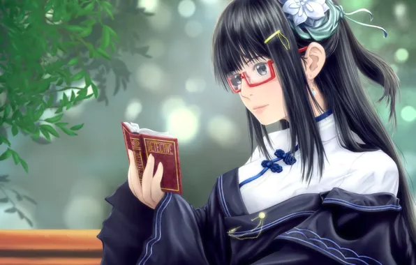Girl, pretty, detective, book, asian, japanese, hana, bishojo