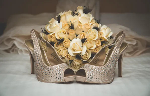 Картинка цветы, букет, туфли, свадьба