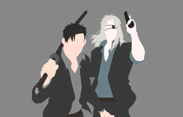 Sword, gun, pistol, game, minimalism, weapon, anime, katana