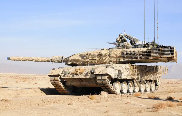 Картинка пустыня, солдат, бинокль, камуфляж, Немецкий танк, Леопард 2а