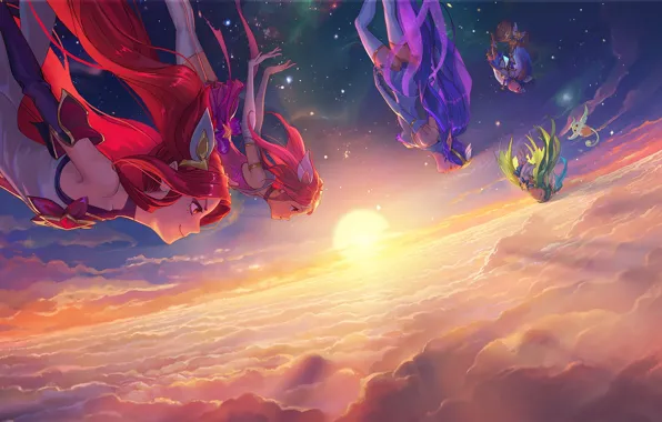 Небо, облака, девушки, арт, star guardian