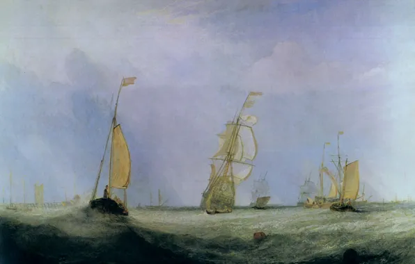 Море, волны, корабли, картина, парус, морской пейзаж, Уильям Тёрнер, Going to Sea