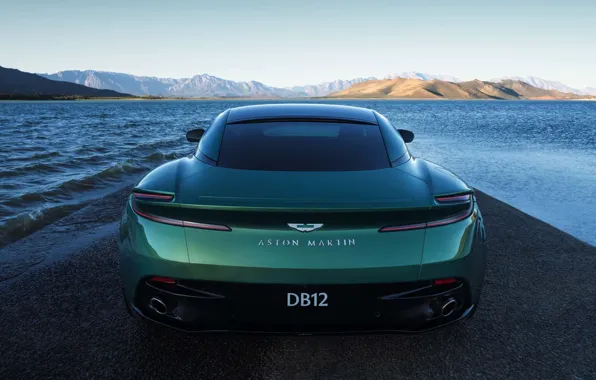 Картинка облака, горы, Aston Martin, вид сзади, спортивное купе, 2023, sports coupe, Aston Martin DB12