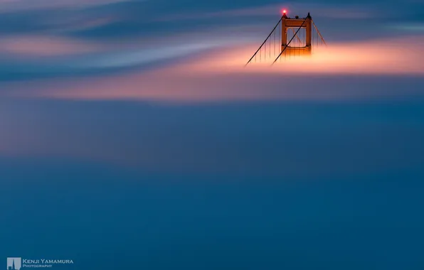 Картинка огни, опора, Сан-Франциско, photographer, Kenji Yamamura, в тумане