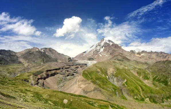 Green, ice, georgia, blue, mountain, kazbegi, glacier.trekking