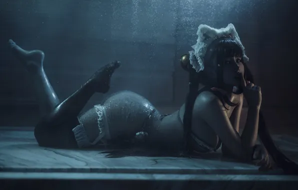 Чулки, rain, water, мокрое тело, asian beauty, tits boobs, cosplay babe, Net Red COSER