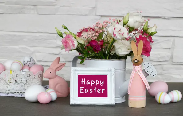 Картинка цветы, Пасха, happy, flowers, spring, Easter, eggs, decoration