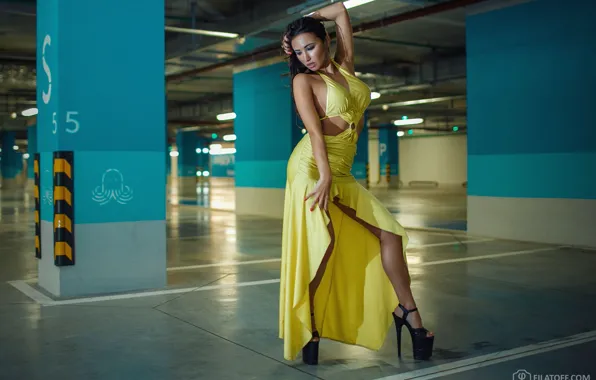 Model, Heels, Pose, Dmitry Filatoff, Parking Structure, Beautiful Legs, Evening Dress