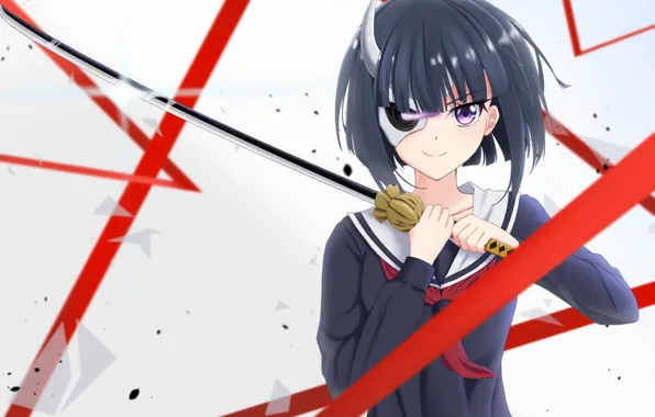 Sword, katana, ken, blade, mask, martial artist, japanese, bishojo