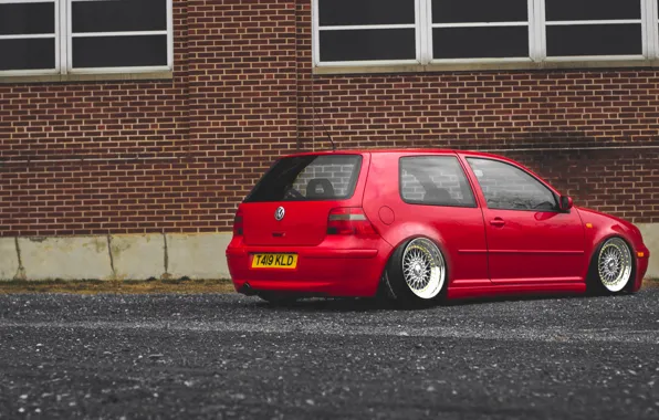 Картинка красный, тюнинг, volkswagen, red, гольф, golf, фольксваген, stance