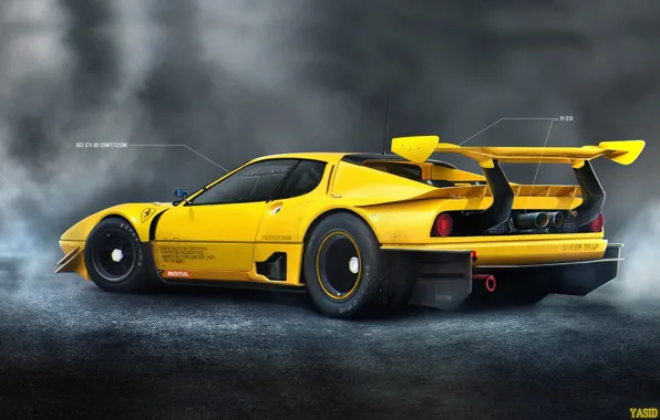 Рисунок, Желтый, Машина, Ferrari, Арт, Art, 365, Рендеринг