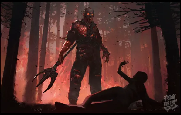 Demon, girl, Jason Voorhees, game, forest, monster, devil, woman