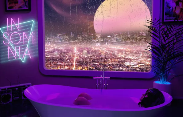 Купание, обложка, Synth Wave, Insomnia, Projecteur