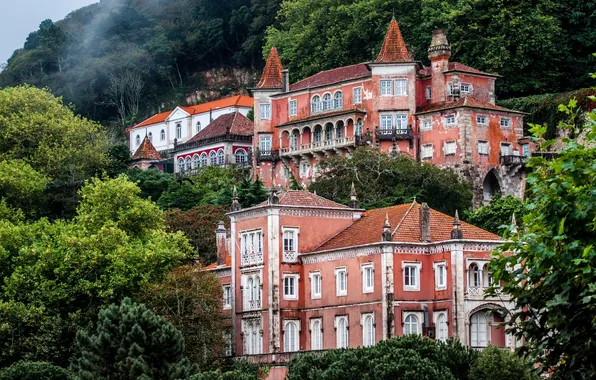Картинка деревья, горы, дома, Португалия, дворцы, Sintra