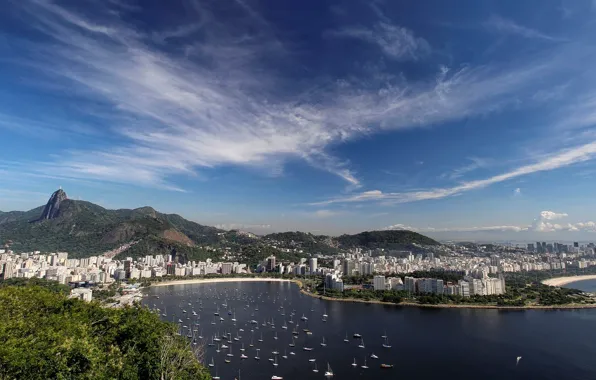 Картинка небо, птица, яхты, облако, Бразилия, Рио-де-Жанейро, Rio de Janeiro, Marcelo Nacinovic
