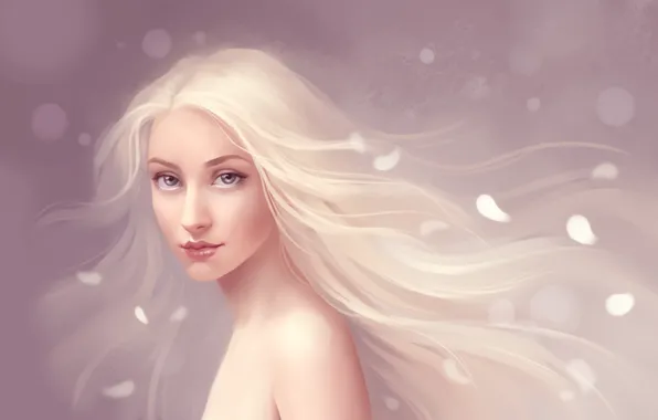 Картинка Девушка, лепестки, белые волосы