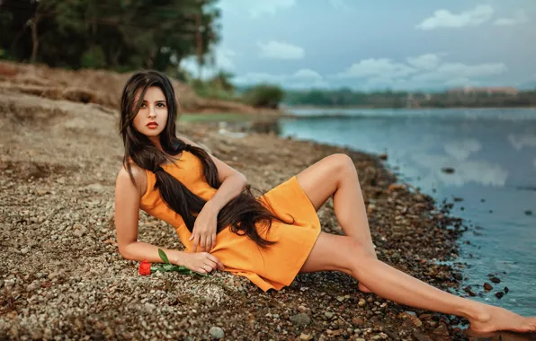 Картинка девушка, берег, розы