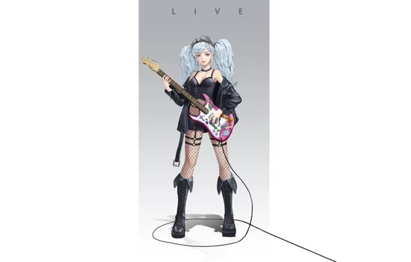 Girl, Art, Music, Style, Guitar, Background, Minimalism, Wire