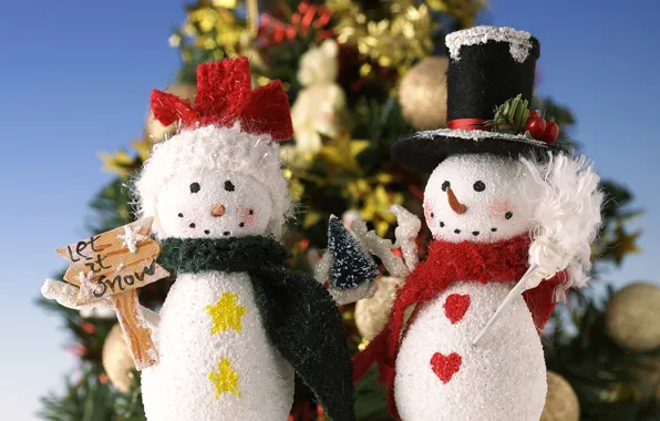 Елки, новый год, рождество, снеговик, Christmas, New Year, snowman, Christmas trees