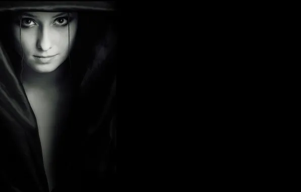 Картинка девушка, мрак, черный, тень, вампир, черный фон
