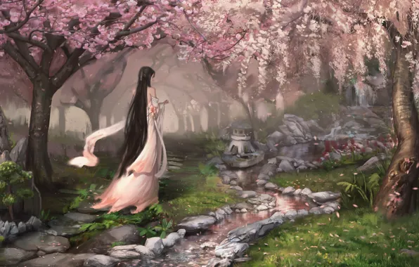 Картинка woman, park, digital art, oriental