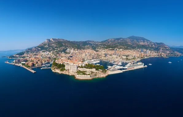 Облака, пейзаж, природа, город, высота, панорама, Monaco