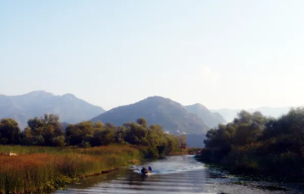 Горы, лодка, Река