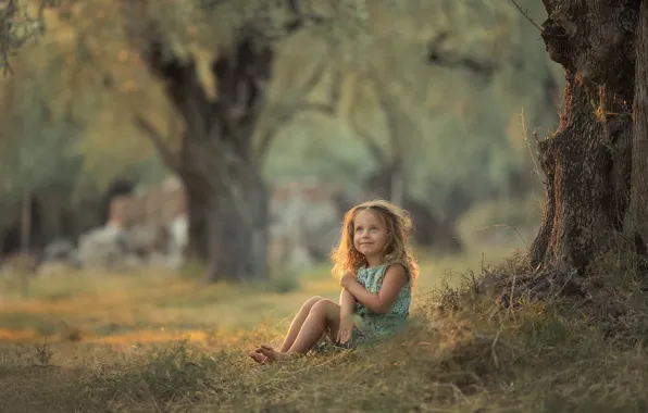 Лето, трава, деревья, природа, девочка, малышка, ребёнок, Chudak Irena