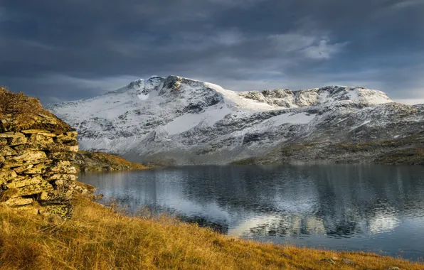 Зима, снег, горы, природа, озеро