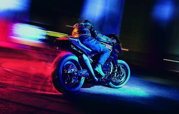 Burnout, ночь, Kawasaki, moto, night, custom, 1984, sportbike