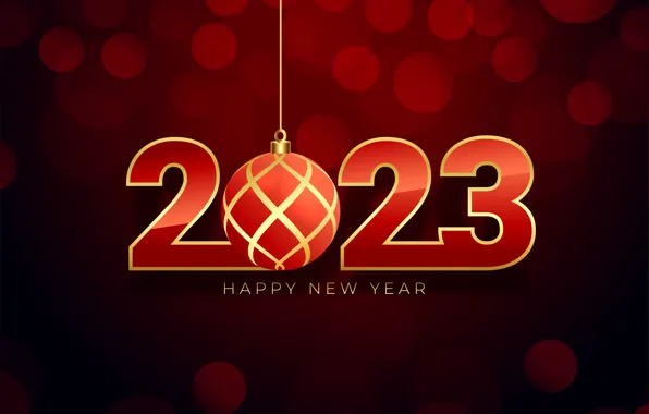Картинка шарики, красный, дата, цифры, 2023, красный фон, боке, блики
