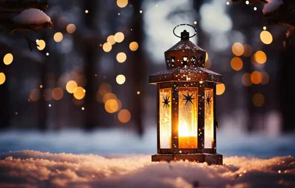 Картинка decoration, Новый Год, snowy, snow, снег, зима, lantern, украшения