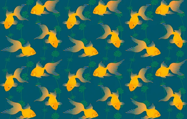 Картинка водоросли, узор, золотая рыбка, хвост
