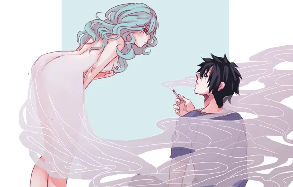 Девушка, арт, парень, Fairy Tail, Хвост феи, Грей, Джувия