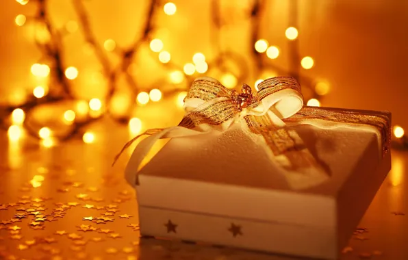 Картинка звезды, праздник, коробка, подарок, обои, новый год, рождество, размытие