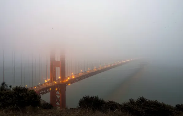 Пейзаж, мост, туман, California, San Francisco, golden gate bridge