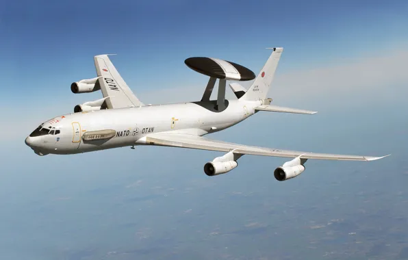 Картинка небо, полет, местность, ДРЛО E-3 AWACS, блок НАТО