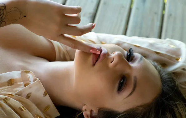 Girl, blouse, beautiful, pretty, tattoo, lips, face, hand