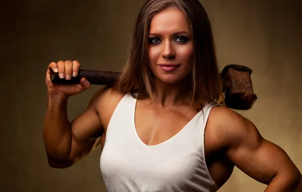 Muscles, hammer, Olga Belyakova, bodybuillder