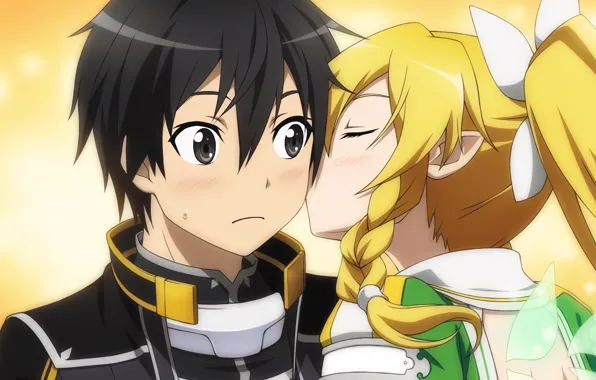 Девушка, поцелуй, арт, Мастера меча онлайн, Sword Art Online, Кирито