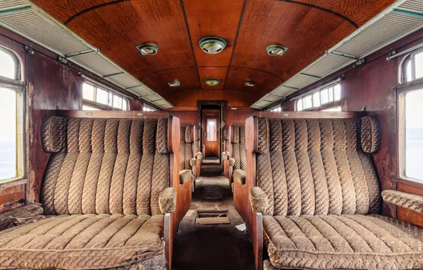 Картинка wood, train, abandoned, doors, decay, seats, rail cruise