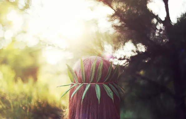 Листья, волосы, голова, зеленые, рыжая