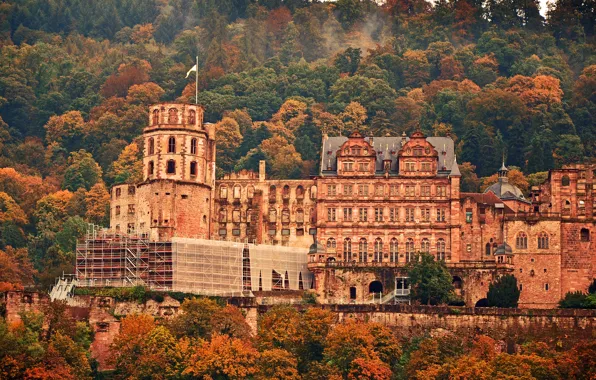 Осень, деревья, замок, Германия, Heidelberg