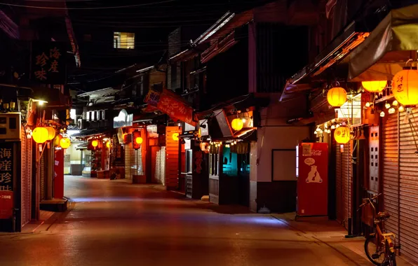 Япония, фонари, Japan, ночная улица, Miyajima