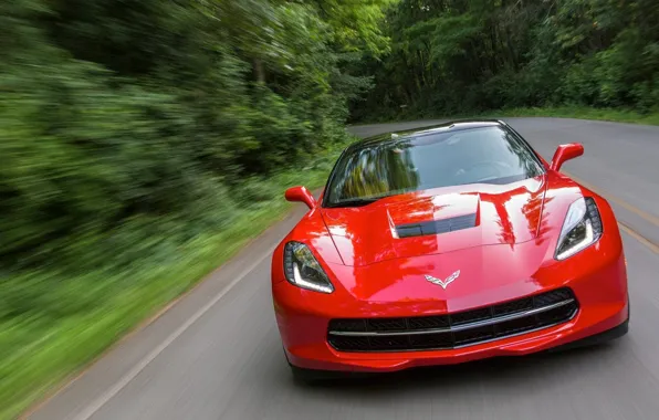 Дорога, скорость, corvette, красная машина, Корвет